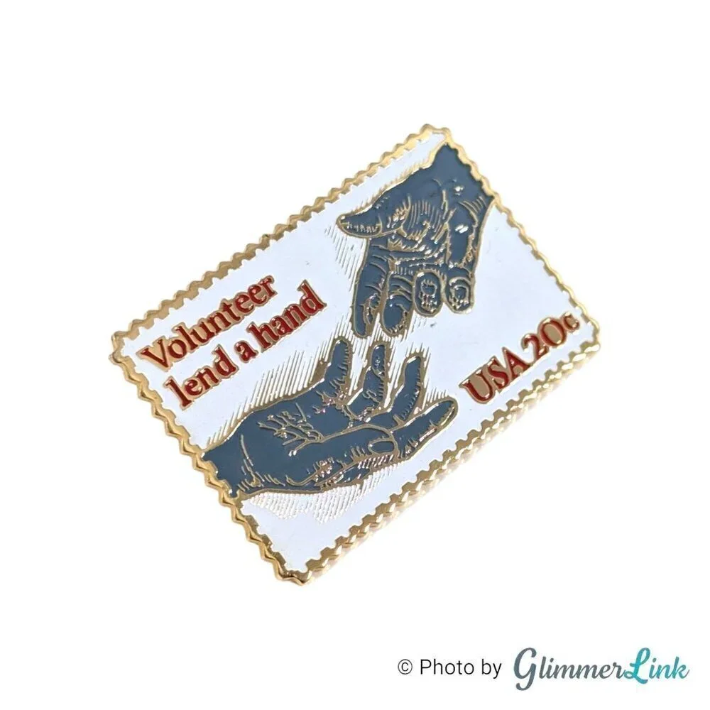 Vintage 80s USPS 20 Cents Volunteer Lend a Hand Collectible US Postal Stamp Pin